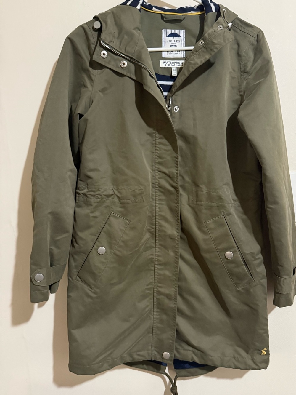 Joules Olive Green Waterproof Trench Coat with Hood